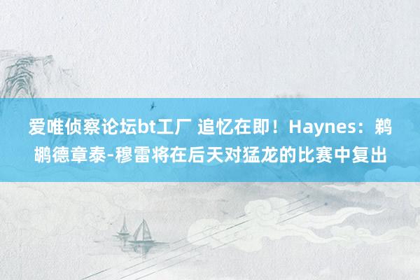 爱唯侦察论坛bt工厂 追忆在即！Haynes：鹈鹕德章泰-穆雷将在后天对猛龙的比赛中复出